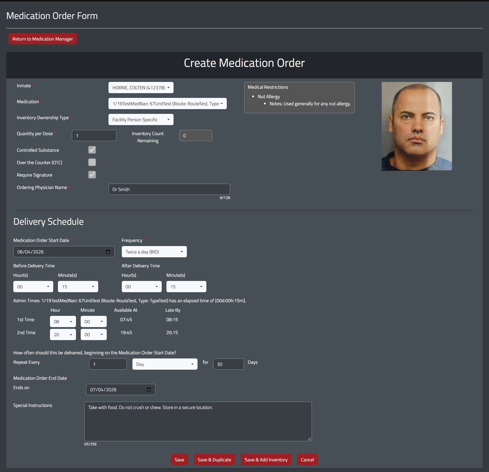 create med pass order with medication manager for command cloud