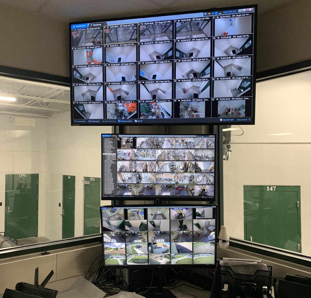 control center view of all cameras in correctional facility